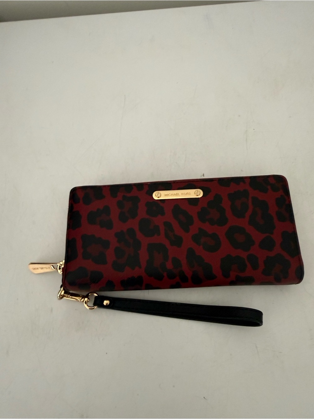 MICHAEL Michael Kors Red and Black Leopard-Print Wristlet